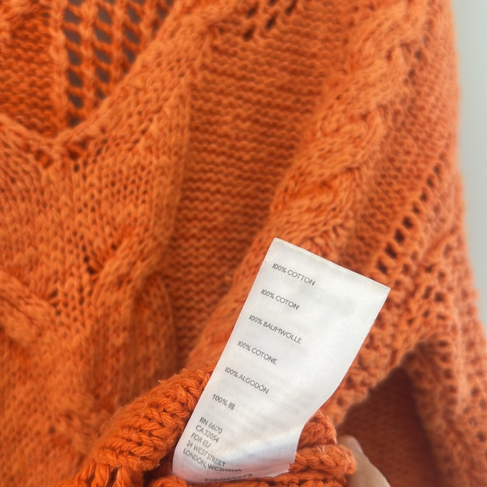 Anthropologie Pilcro Cable Knit Oversized Orange Sweater Size Medium 100% Cotton - Picture 6 of 7